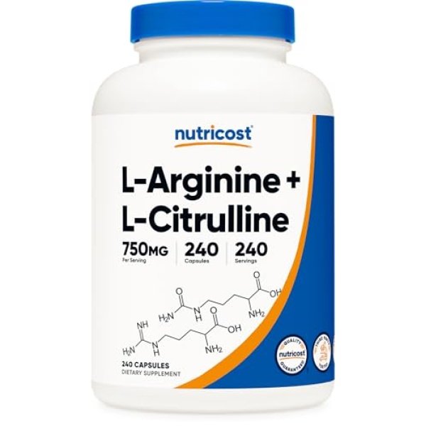 Nutricost L-Arginina L-Citrulina Complejo 750 mg, 240 Cápsulas - Sin OGM