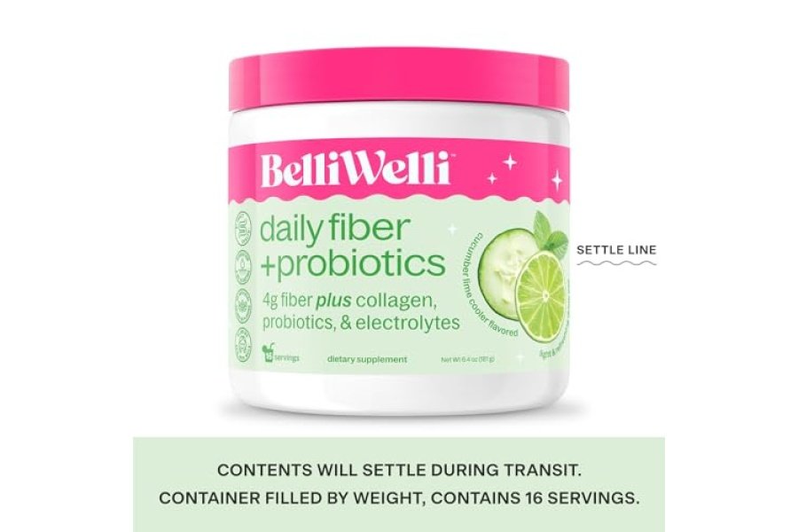 Belli Welli Suplemento diario de fibra con colágeno, probióticos y electrolitos añadidos | Apoya la salud digestiva y la regularidad | Enfriador de pepino y lima | 16 porciones - Image 4