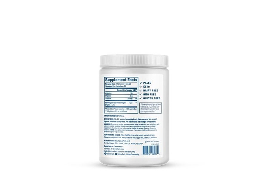 Proteína de péptidos de colágeno NativePath - Polvo de colágeno hidrolizado tipo 1 y 3 para piel, cabello y uñas - 8.8 oz (25 porciones) - Image 2
