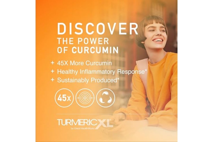 TurmericXL Suplemento natural de apoyo para las articulaciones y respuesta inflamatoria saludable - 250 mg de extracto de cúrcuma proporciona 45 veces más curcumina - Alta absorción, sin gluten - 30 cápsulas vegetales - Image 4