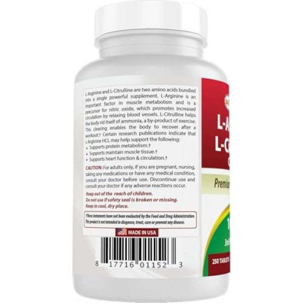 Best Naturals L-Arginina L-Citrulina Complejo Tabletas, 250 unidades - Image 7