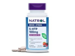 Natrol 5-HTP 100 mg, suplemento dietético sin medicamentos que ayuda a mantener un estado de ánimo equilibrado, 30 tabletas de disolución rápida con sabor a bayas mixtas, suministro para 15 a 30 días