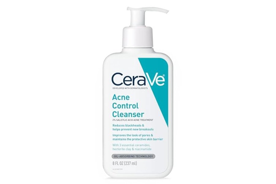 Jabón facial para tratamiento del acné CeraVe | Limpiador de ácido salicílico con arcilla purificante, niacinamida y ceramidas | Control de poros y removedor de puntos negros | 8 onzas