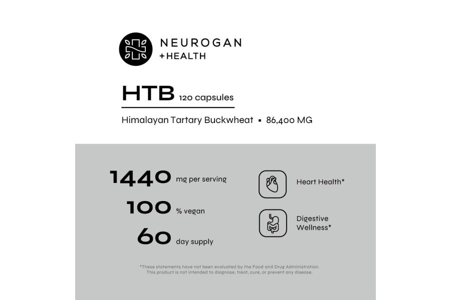 Neurogan Cápsulas puras y potentes de trigo sarraceno tartario del Himalaya (HTB) - 720 mg, suministro para 60 días - Apoya el bienestar digestivo* - Sin gluten, 84 000 mg de HTB total - Probado en laboratorio, fabricado en EE. UU. - Image 3
