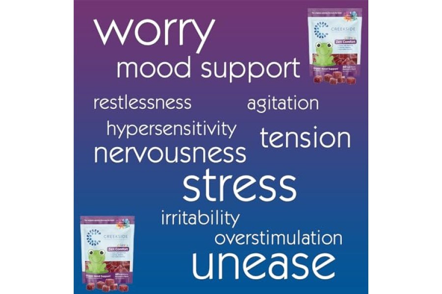 Creekside Natural Therapeutics Zen Comfort para niños, apoyo orgánico del estado de ánimo con 5-HTP, L-teanina, pasiflora, formulado por pediatras, gomitas veganas, sabor a frambuesa, 60 masticables de frutas reales - Image 3