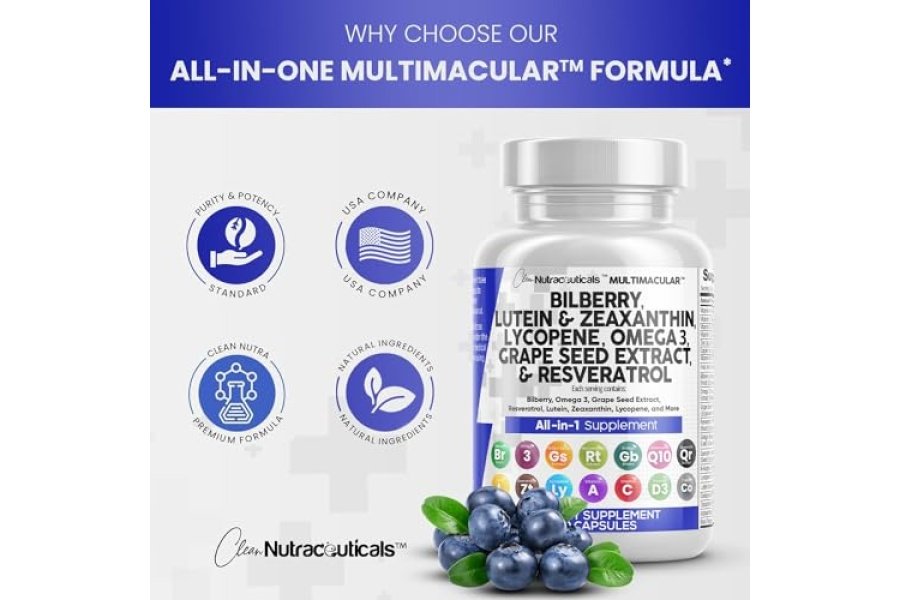 Vitaminas para la salud de los ojos con arándano 6000 mg luteína y zeaxantina 40 mg licopeno 40 mg resveratrol 3000 mg extracto de semilla de uva 6000 mg Omega 3 4000 mg astaxantina - Vitamina para los ojos - 60 cápsulas - Image 7