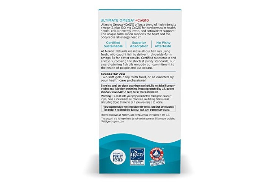 Nordic Naturals Ultimate Omega + CoQ10, Limón - 120 cápsulas blandas - 1280 mg Omega-3 + 100 mg CoQ10 - Salud del corazón, energía celular, apoyo antioxidante - Sin OGM - 60 porciones - Image 3