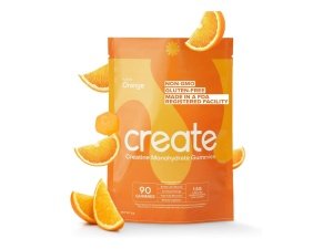 Cree gomitas de monohidrato de creatina para hombres y mujeres, aumente la concentración, la fuerza y ​​la resistencia, fórmula antiderretimiento, vegana, sin gluten, sin OGM, 1,5 g de creatina por gomita (naranja, 90 unidades)