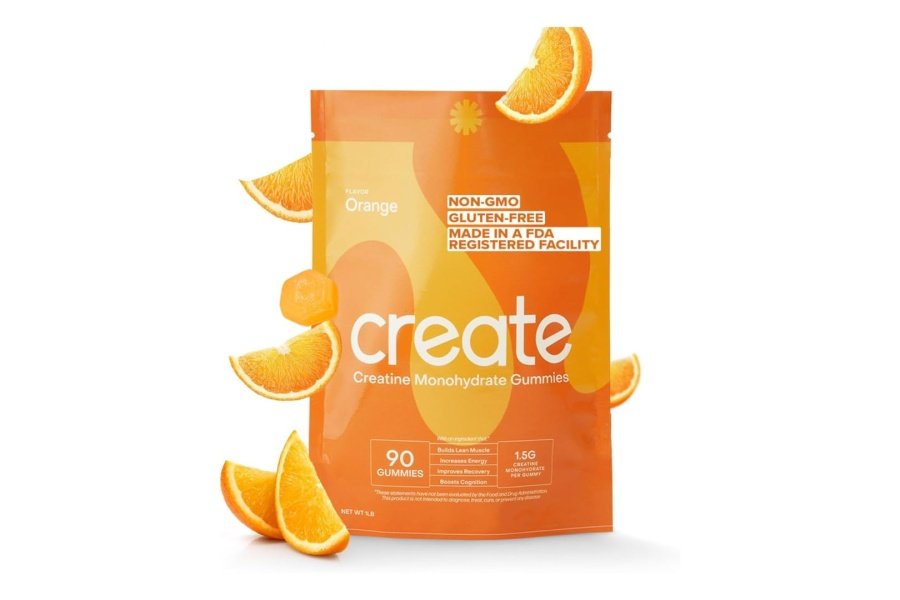 Cree gomitas de monohidrato de creatina para hombres y mujeres, aumente la concentración, la fuerza y ​​la resistencia, fórmula antiderretimiento, vegana, sin gluten, sin OGM, 1,5 g de creatina por gomita (naranja, 90 unidades)