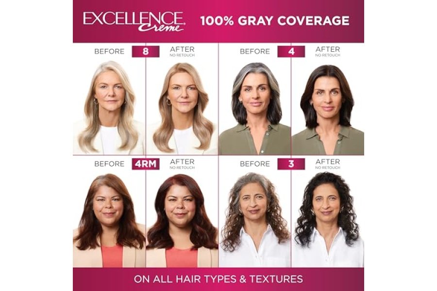 L'Oreal Paris Excellence Creme Color permanente para el cabello, 4 marrón oscuro, tinte para el cabello con cobertura 100% gris, paquete de 1 - Image 4