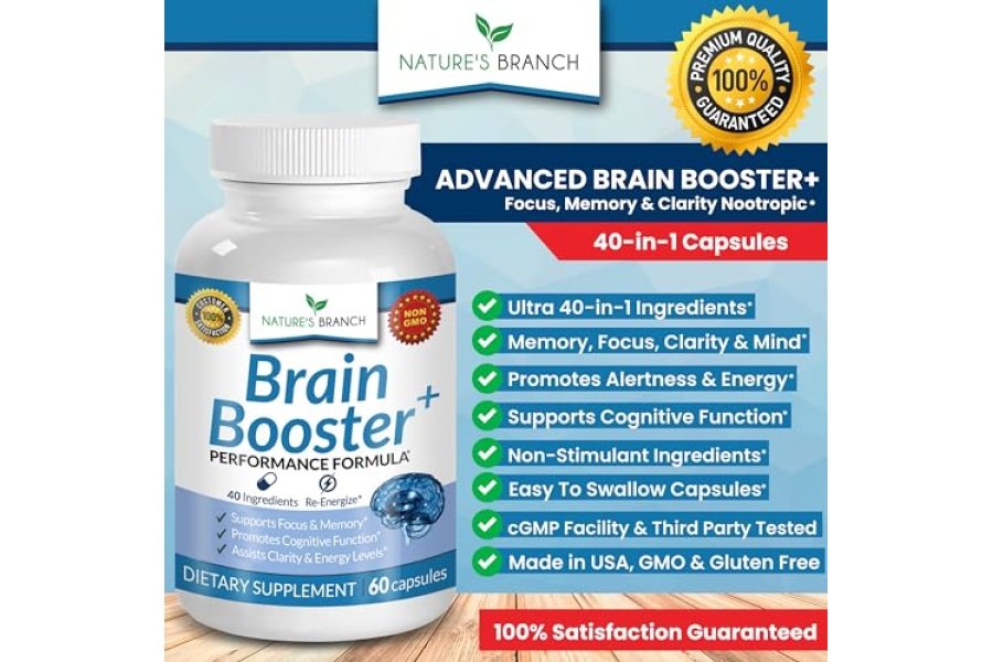 Suplemento estimulante del cerebro 40 en 1 para concentración, memoria, claridad y energía | Libro electrónico Advanced Vitamins Plus | Para hombres y mujeres, apoyo nootrópico de la función cognitiva con DMAE, fórmula para la salud cerebral | 60 Cápsulas - Image 3