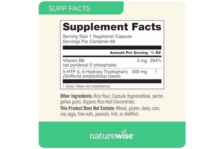 NatureWise 5-HTP 200 mg de apoyo al estado de ánimo, ayuda natural para dormir ayuda a promover hábitos alimentarios saludables, cápsulas de liberación retardada fáciles de digerir mejoradas con vitamina B6, sin OGM (suministro para 2 meses - 60 unidades) - Image 8