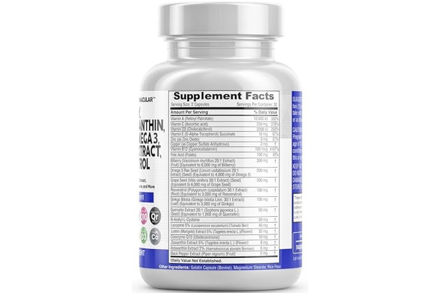 Vitaminas para la salud de los ojos con arándano 6000 mg luteína y zeaxantina 40 mg licopeno 40 mg resveratrol 3000 mg extracto de semilla de uva 6000 mg Omega 3 4000 mg astaxantina - Vitamina para los ojos - 60 cápsulas - Image 8