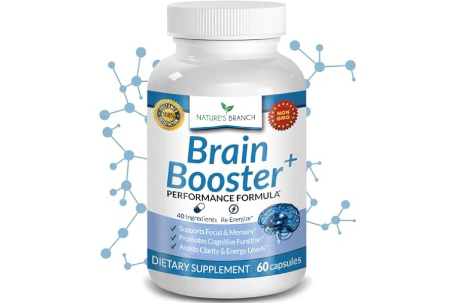 Suplemento estimulante del cerebro 40 en 1 para concentración, memoria, claridad y energía | Libro electrónico Advanced Vitamins Plus | Para hombres y mujeres, apoyo nootrópico de la función cognitiva con DMAE, fórmula para la salud cerebral | 60 Cápsulas
