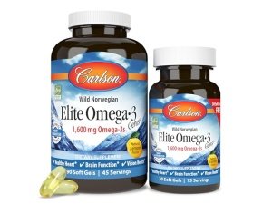 Carlson - Elite Omega-3 Gems, 1600 mg de ácidos grasos omega-3, incluidos EPA y DHA, suplemento de aceite de pescado noruego, capturas silvestres, cápsulas de origen sostenible, limón, 90+30 cápsulas blandas