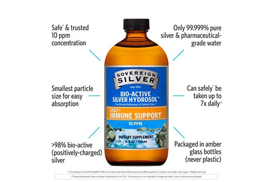 Hidrosol de plata bioactivo Sovereign Silver para apoyo inmunológico - Líquido de plata coloidal -10 ppm, 16 oz (473 ml) - Tamaño económico - Image 3