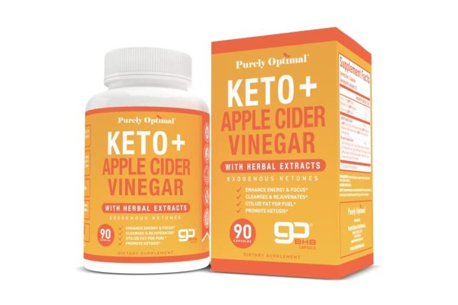 Purely Optimal Premium Keto+Píldoras de vinagre de sidra de manzana - con Garcinia Cambogia, cetonas exógenas Keto Bhb - 90 cápsulas