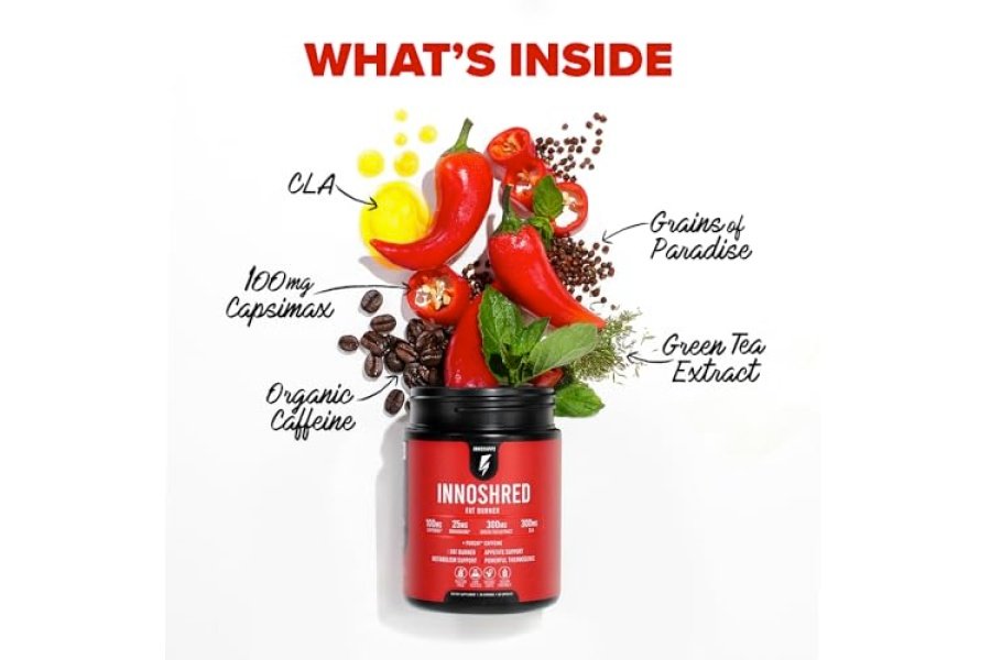 Quemador de grasa Inno Shred para hombres y mujeres con 100 mg de Capsimax, granos del paraíso, cafeína orgánica, extracto de té verde, supresor del apetito, pérdida de peso (60 cápsulas vegetales) | (con estimulante) - Image 6