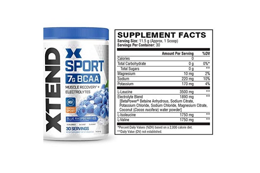 XTEND Sport BCAA Powder Blue Raspberry Ice - Polvo de electrolitos para recuperación e hidratación con aminoácidos - 30 porciones - Image 4