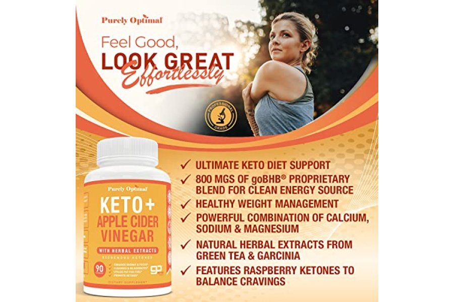 Purely Optimal Premium Keto+Píldoras de vinagre de sidra de manzana - con Garcinia Cambogia, cetonas exógenas Keto Bhb - 90 cápsulas - Image 7