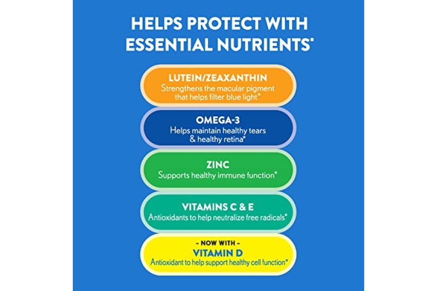 Suplemento vitamínico y mineral para ojos Ocuvite, contiene zinc, vitaminas C, E, omega 3, luteína y zeaxantina, 90 cápsulas blandas (el embalaje puede variar) - Image 5