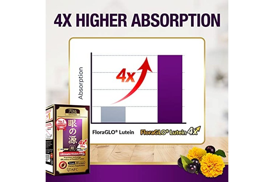 AFC Japan Ultimate Vision PRO - Fórmula para ojos con FloraGLO luteína 4X, zeaxantina, extracto de arándano y astaxantina para problemas oculares relacionados con la edad, visión borrosa y deficiente, ojo seco, salud macular, 30 unidades - Image 3