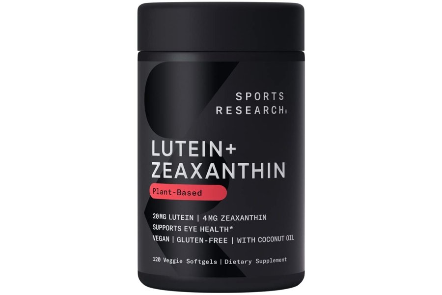 Cápsulas de luteína y zeaxantina Sports Research® - Suplemento de apoyo a la salud ocular elaborado con Lute-Gen® y aceite de coco orgánico - Apto para veganos y verificado sin OGM - 120 cápsulas blandas vegetales