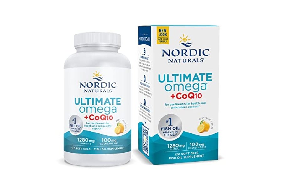 Nordic Naturals Ultimate Omega + CoQ10, Limón - 120 cápsulas blandas - 1280 mg Omega-3 + 100 mg CoQ10 - Salud del corazón, energía celular, apoyo antioxidante - Sin OGM - 60 porciones