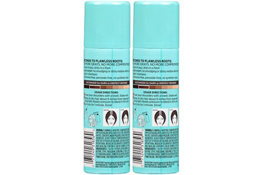 L'Oreal Paris Root Cover Up Spray corrector temporal gris, spray para color de cabello con cobertura de relleno y espesamiento, marrón oscuro, paquete de 2, el embalaje puede variar - Image 9