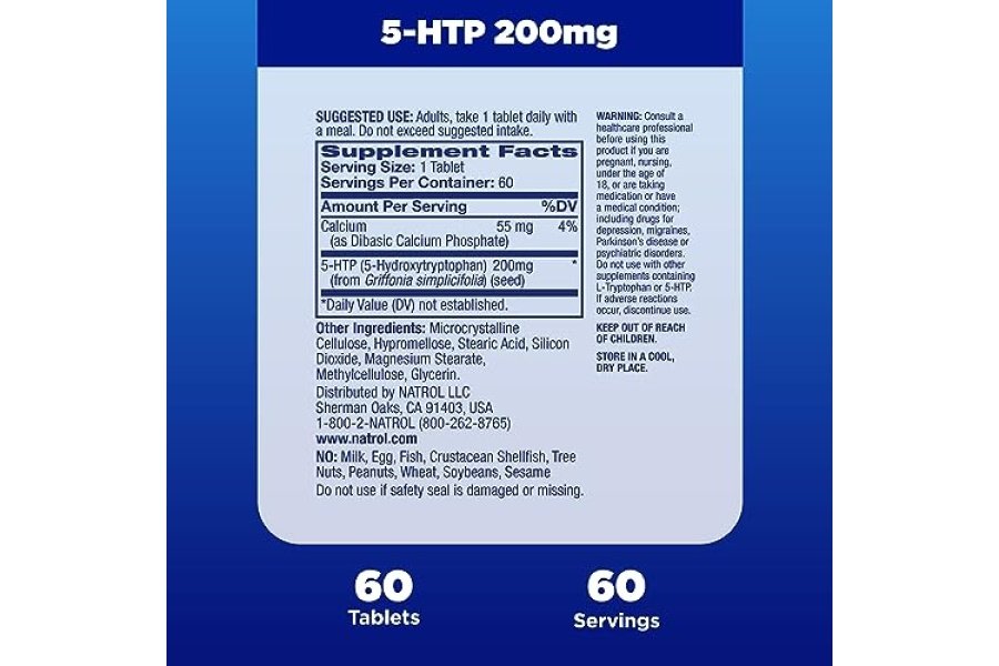 Natrol 5-HTP 200 mg, suplemento dietético que ayuda a mantener un estado de ánimo equilibrado, 60 tabletas de liberación prolongada, suministro para 60 días - Image 5