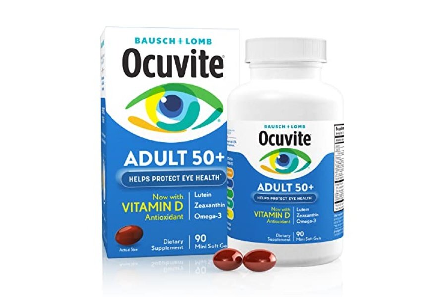 Suplemento vitamínico y mineral para ojos Ocuvite, contiene zinc, vitaminas C, E, omega 3, luteína y zeaxantina, 90 cápsulas blandas (el embalaje puede variar)