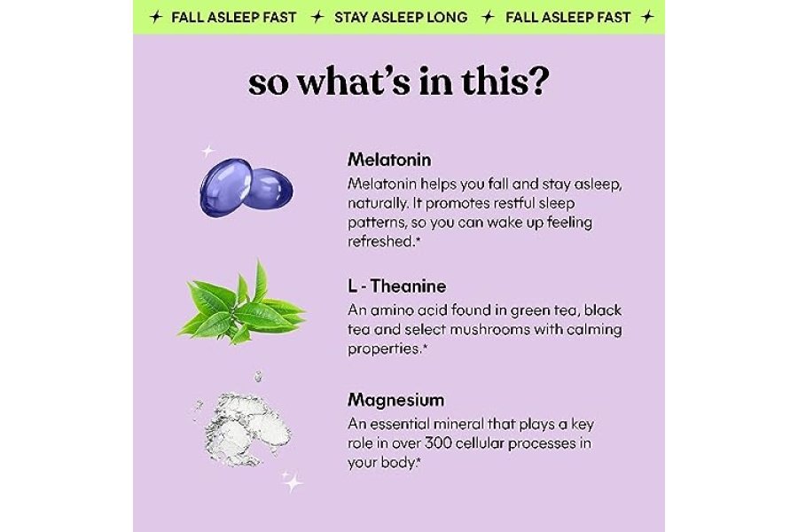 Gomitas para dormir Lemme con 5 mg de melatonina, saúco, magnesio, L-teanina, manzanilla y lavanda, ayuda para dormir durante la noche sin drogas, vegana, sin gluten, sin gelatina, sin OGM, con sabor a bayas (60 unidades) - Image 3