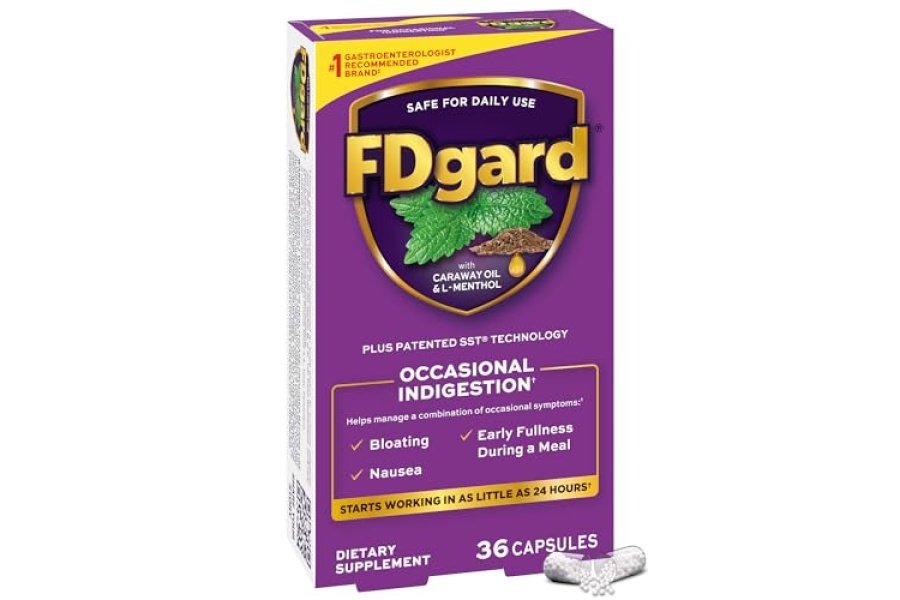 Suplemento FDgard para la salud intestinal, indigestión, náuseas e hinchazón, malestar estomacal, 36 cápsulas (el embalaje puede variar)