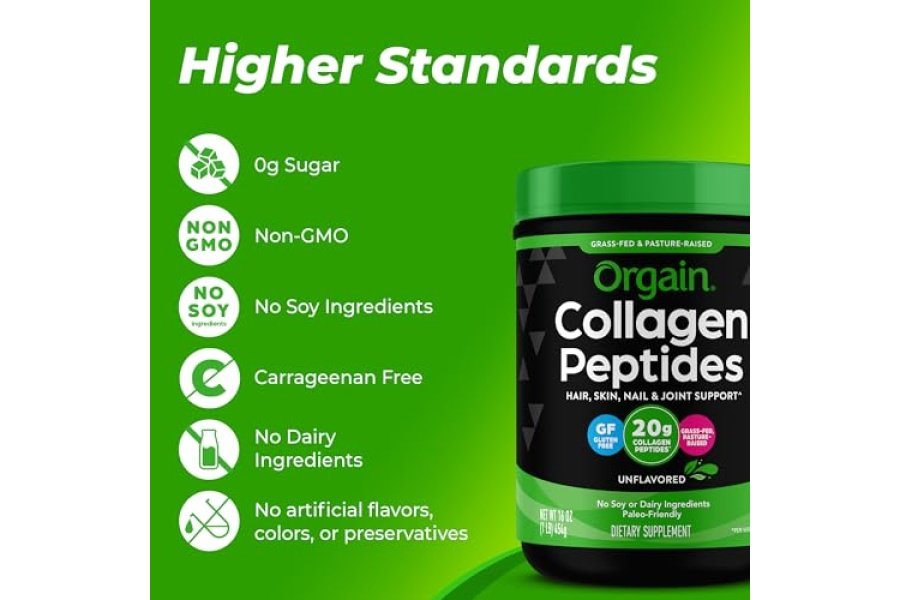 Orgain Péptidos de colágeno hidrolizado en polvo para mujeres y hombres, 0.71 oz de colágeno alimentado con pasto, sin sabor, suplemento de apoyo para cabello, piel, uñas y articulaciones, Paleo y Keto, sin OGM, tipo I y III, 1 libra - Image 5