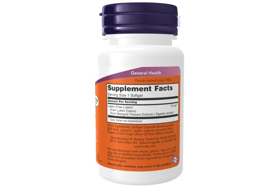 NOW Suplementos, luteína 10 mg con 10 mg de luteína libre de ésteres de luteína, 120 cápsulas blandas - Image 2