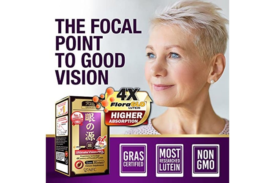 AFC Japan Ultimate Vision PRO - Fórmula para ojos con FloraGLO luteína 4X, zeaxantina, extracto de arándano y astaxantina para problemas oculares relacionados con la edad, visión borrosa y deficiente, ojo seco, salud macular, 30 unidades - Image 2