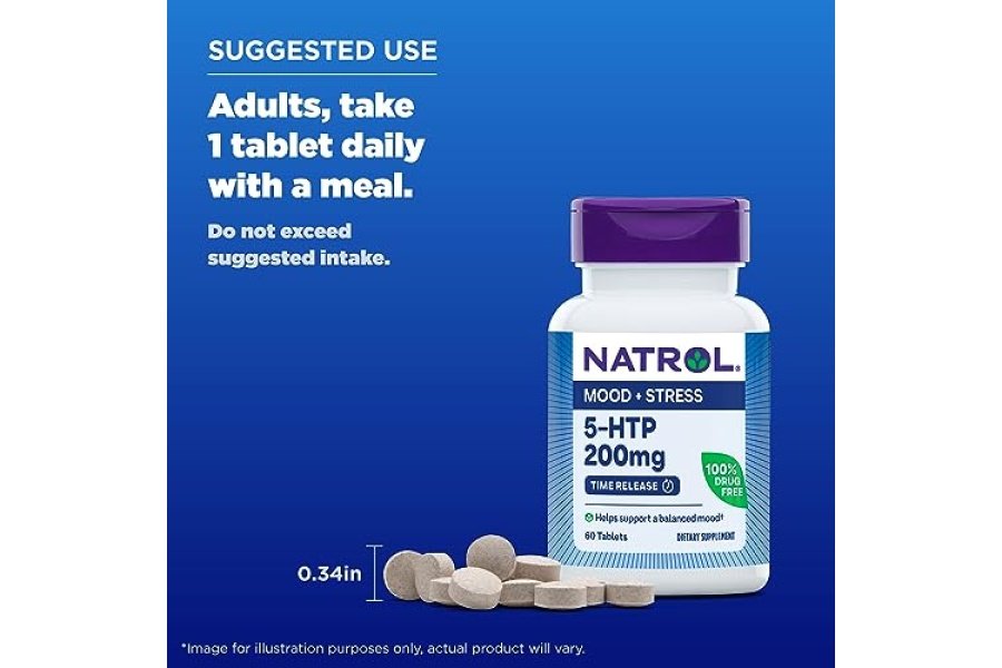 Natrol 5-HTP 200 mg, suplemento dietético que ayuda a mantener un estado de ánimo equilibrado, 60 tabletas de liberación prolongada, suministro para 60 días - Image 6