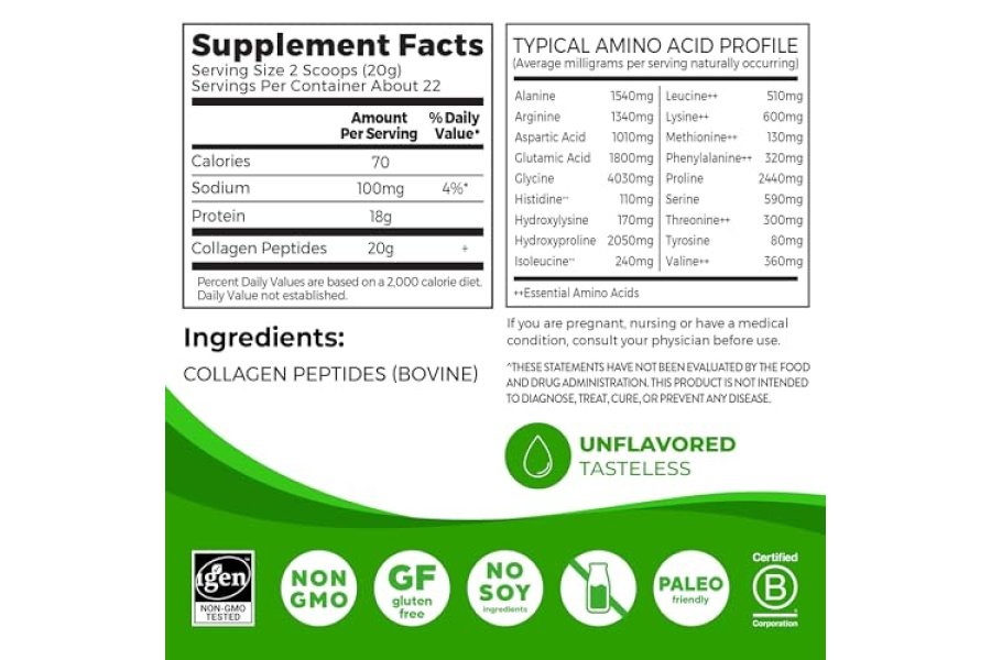 Orgain Péptidos de colágeno hidrolizado en polvo para mujeres y hombres, 0.71 oz de colágeno alimentado con pasto, sin sabor, suplemento de apoyo para cabello, piel, uñas y articulaciones, Paleo y Keto, sin OGM, tipo I y III, 1 libra - Image 2