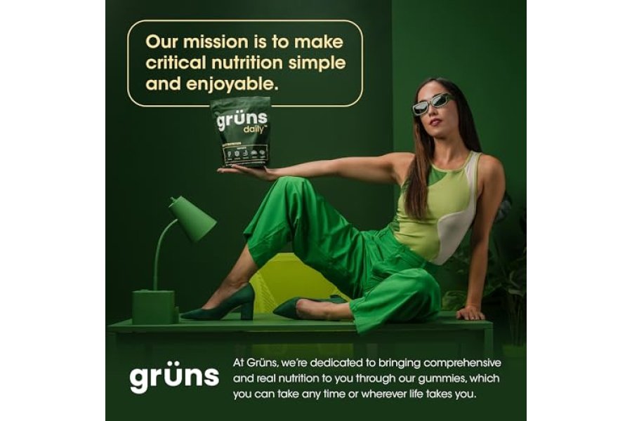 Gruns Daily Gummies, Super Greens Gummies - Espirulina y clorella orgánicas, prebióticos para la salud digestiva e intestinal - Superalimento verde, multivitaminas y minerales - 224 osito de goma - Image 6