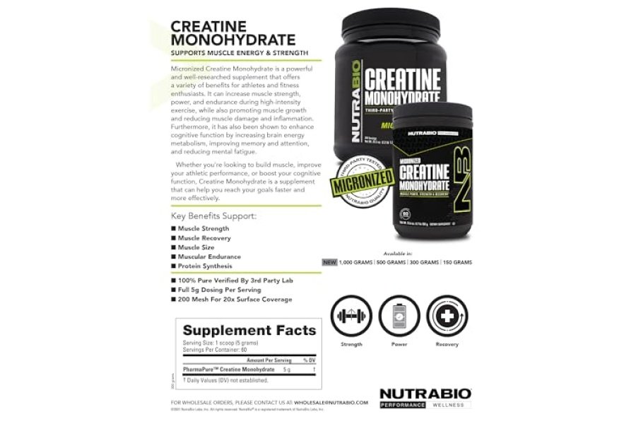 Suplemento de monohidrato de creatina NutraBio, sin sabor, (300 g) - Apoya la energía, la recuperación y la fuerza muscular - Suplemento de creatina de grado puro probado por HPLC - Image 10