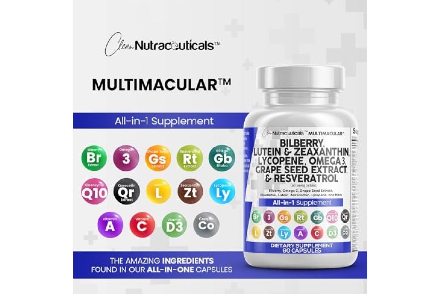 Vitaminas para la salud de los ojos con arándano 6000 mg luteína y zeaxantina 40 mg licopeno 40 mg resveratrol 3000 mg extracto de semilla de uva 6000 mg Omega 3 4000 mg astaxantina - Vitamina para los ojos - 60 cápsulas - Image 6
