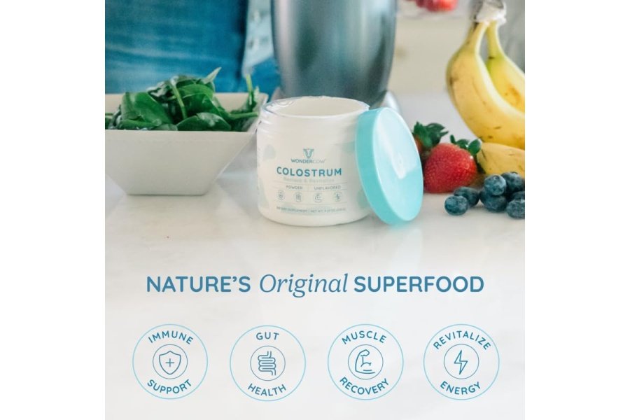 WONDERCOW Suplemento de calostro en polvo para salud intestinal, apoyo inmunológico, recuperación muscular y bienestar | Súper alimento de calostro bovino entero puro IgG natural, sin sabor, 60 porciones - Image 3
