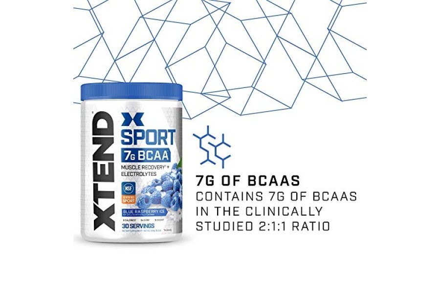 XTEND Sport BCAA Powder Blue Raspberry Ice - Polvo de electrolitos para recuperación e hidratación con aminoácidos - 30 porciones - Image 2