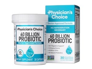 Probióticos Physician's Choice 60 mil millones de UFC - 10 cepas + prebióticos orgánicos - Salud inmune, digestiva e intestinal - Soporta estreñimiento ocasional, diarrea, gases e hinchazón - para mujeres y hombres - 30 unidades