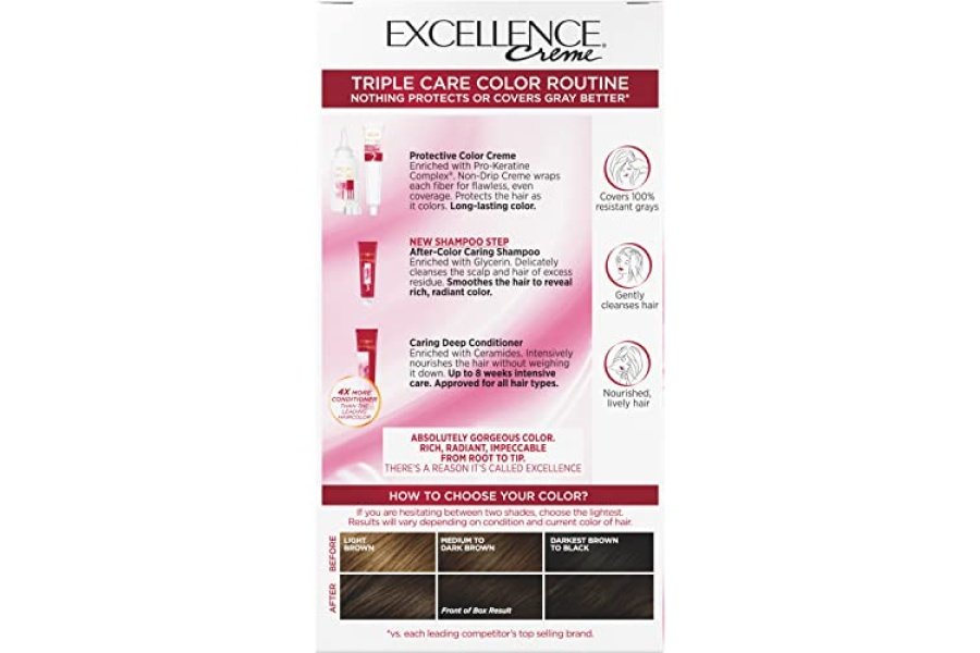L'Oreal Paris Excellence Creme Color permanente para el cabello, 4 marrón oscuro, tinte para el cabello con cobertura 100% gris, paquete de 1 - Image 8