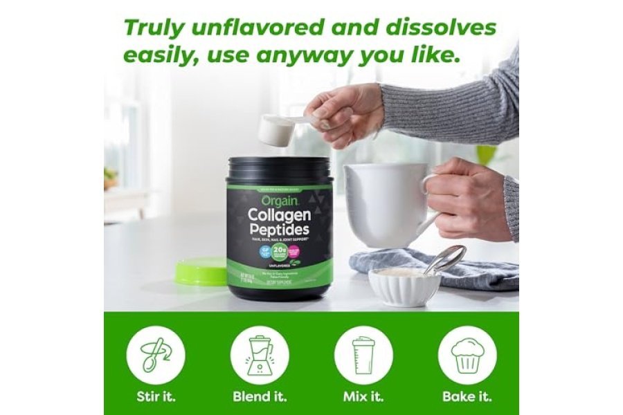 Orgain Péptidos de colágeno hidrolizado en polvo para mujeres y hombres, 0.71 oz de colágeno alimentado con pasto, sin sabor, suplemento de apoyo para cabello, piel, uñas y articulaciones, Paleo y Keto, sin OGM, tipo I y III, 1 libra - Image 6