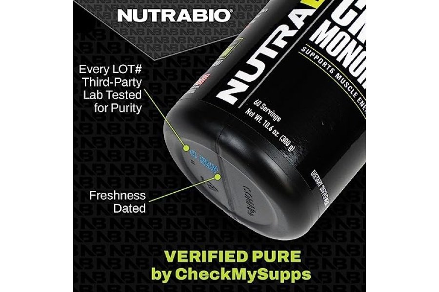 Suplemento de monohidrato de creatina NutraBio, sin sabor, (300 g) - Apoya la energía, la recuperación y la fuerza muscular - Suplemento de creatina de grado puro probado por HPLC - Image 6