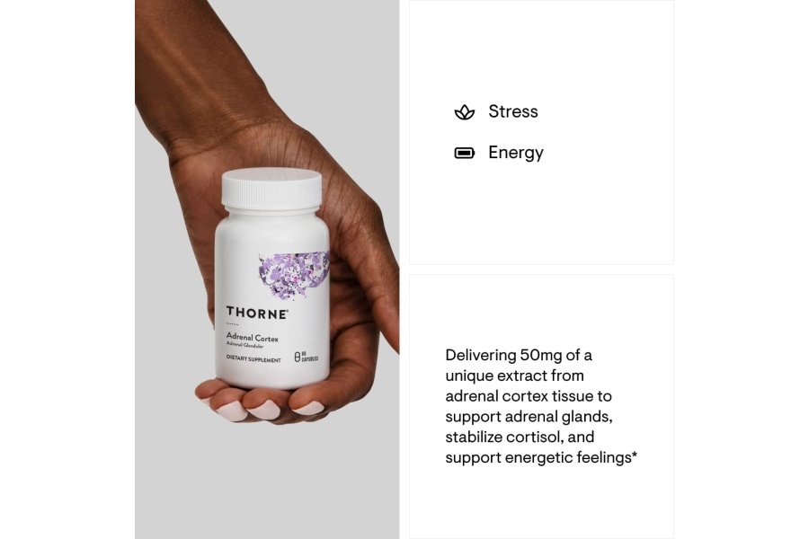 THORNE Adrenal Cortex - Suplemento de corteza suprarrenal bovina para el manejo del cortisol - Apoya la función saludable de la glándula suprarrenal, el sistema inmunológico, el manejo del estrés, la fatiga y el metabolismo - 60 cápsulas - Image 4