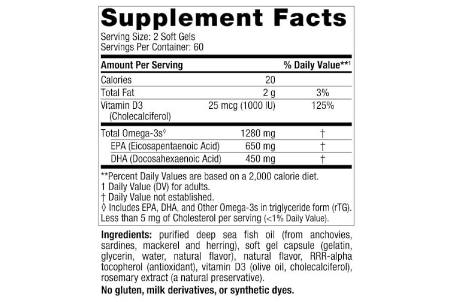 Nordic Naturals Ultimate Omega-D3, sabor a limón - 120 cápsulas blandas - 1280 mg Omega-3 + 1000 UI de vitamina D3 - Aceite de pescado Omega-3 - EPA y DHA - Promueve la salud del cerebro, el corazón, las articulaciones y el sistema inmunológico - 60 porciones - Image 2