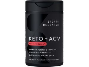 Cápsulas Sports Research® Keto Plus ACV - Respaldo dietético con 500 mg de vinagre de sidra de manzana y 1500 mg de cetonas exógenas goBHB® - Sin gluten y con certificación Keto - 120 cápsulas vegetales